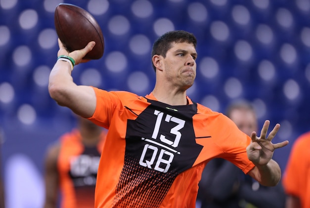 Feb 21, 2015; Indianapolis, IN, USA; Baylor Bears quarterback Bryce Petty throws a pass during the 2015 NFL Combine at Lucas Oil Stadium. Mandatory Credit: Brian Spurlock-USA TODAY Sports