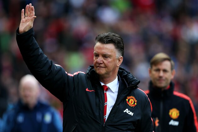 MANCHESTER, ENGLAND - APRIL 04:  Louis van Gaal, manager of Manchester United waves to the fans as he walks out for the Barclays Premier League match between Manchester United and Aston Villa at Old Trafford on April 4, 2015 in Manchester, England.  (Photo by Jan Kruger/Getty Images)