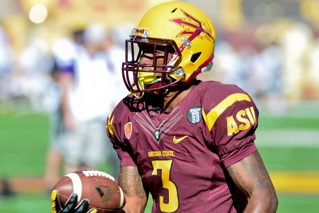 Oct 19, 2013; Tempe, AZ, USA; Arizona State Sun Devils defensive back Damarious Randall (3) during the game against the Washington Huskies at Sun Devil Stadium. Mandatory Credit: Matt Kartozian-USA TODAY Sports