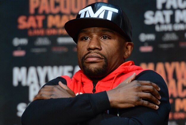 Apr 29, 2015; Las Vegas, NV, USA; Floyd Mayweather looks on during a press conference at KA Theatre. Mandatory Credit: Joe Camporeale-USA TODAY Sports