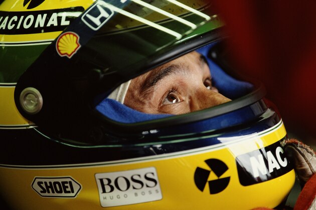 Ayrton Senna of Brazil, driver of the #1 Honda Marlboro McLaren McLaren MP4/7A Honda V12 during the British Grand Prix on 12th July 1992 at the Silverstone Circuit in Towcester, Great Britain. (Photo by Pascal Rondeau/Getty Images)