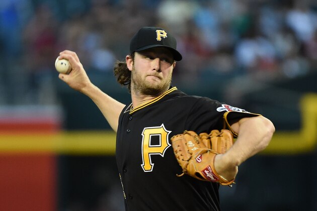 PHOENIX, AZ - APRIL 24:  Gerrit Cole #45 of the Pittsburgh Pirates delivers a first inning pitch against the Arizona Diamondbacks at Chase Field on April 24, 2015 in Phoenix, Arizona.  (Photo by Norm Hall/Getty Images)