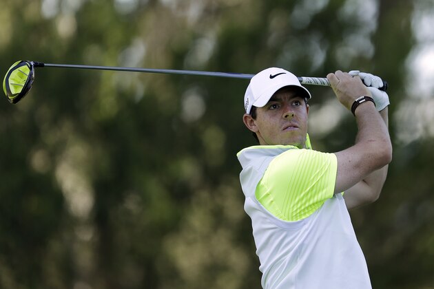Rory McIlroy hits off the fourth tee of TPC Harding Park during round-robin play against Brandt Snedeker at the Match Play Championship golf tournament Thursday, April 30, 2015, in San Francisco. (AP Photo/Ben Margot)