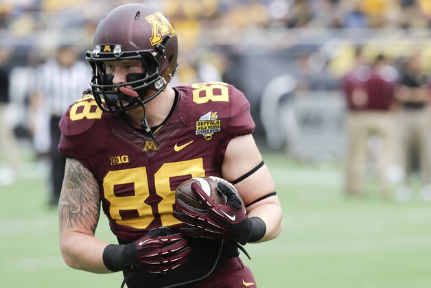 Minnesota tight end Maxx Williams (88) warms up before the Citrus Bowl NCAA college football game against Missouri in Orlando, Fla., Thursday, Jan. 1, 2015. (AP Photo/John Raoux)