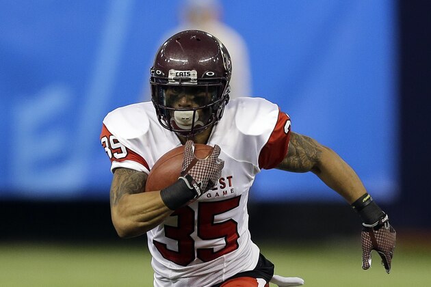 East cornerback Craig Mager (35), of Texas State, during the second quarter of the East-West Shrine college football game Saturday, Jan. 17, 2015, in St. Petersburg, Fla. (AP Photo/Chris O'Meara)