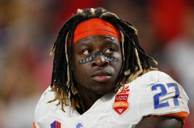 GLENDALE, AZ - DECEMBER 31:  Running back Jay Ajayi #27 of the Boise State Broncos stands on the sidelines during the Vizio Fiesta Bowl against the Arizona Wildcats at University of Phoenix Stadium on December 31, 2014 in Glendale, Arizona.  The Broncos defeated the Wildcats 38-30.  (Photo by Christian Petersen/Getty Images)