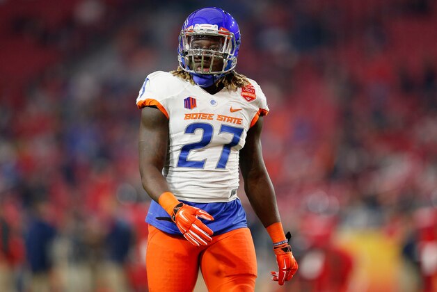 GLENDALE, AZ - DECEMBER 31:  Running back Jay Ajayi #27 of the Boise State Broncos warms up before the Vizio Fiesta Bowl against the Arizona Wildcats at University of Phoenix Stadium on December 31, 2014 in Glendale, Arizona. The Broncos defeated the Wildcats 38-30.  (Photo by Christian Petersen/Getty Images)