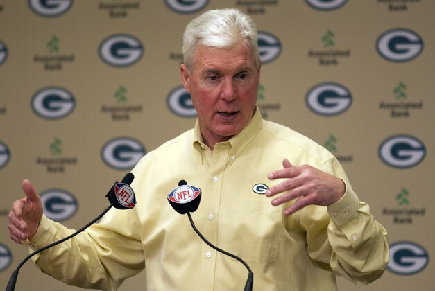 Green Bay Packers general manager Ted Thompson talks about the team's first round draft choice Bryan Bulaga during an NFL Draft event at Lambeau Field Thursday, April 22, 2010, in Green Bay, Wis. (AP Photo/Morry Gash)
