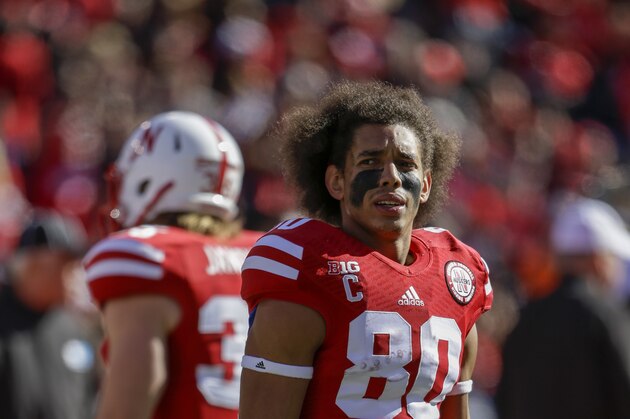Nebraska wide receiver Kenny Bell (80) holds his helmet before an NCAA college football game against Purdue in Lincoln, Neb., Saturday, Nov. 1, 2014. (AP Photo/Nati Harnik)