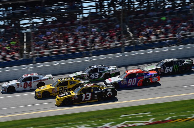 TALLADEGA, AL - MAY 02: Chad Boat, driver of the #84 CorvetteParts.net Chevrolet, leads a pack of cars during the NASCAR XFINITY Series Winn Dixie 300 at Talladega Superspeedway on May 2, 2015 in Talladega, Alabama. (Photo by Jared C. Tilton/Getty Images) TALLADEGA, AL - MAY 02: Chad Boat, driver of the #84 CorvetteParts.net Chevrolet, leads a pack of cars during the NASCAR XFINITY Series Winn Dixie 300 at Talladega Superspeedway on May 2, 2015 in Talladega, Alabama. (Photo by Jared C. Tilton/Getty Images)