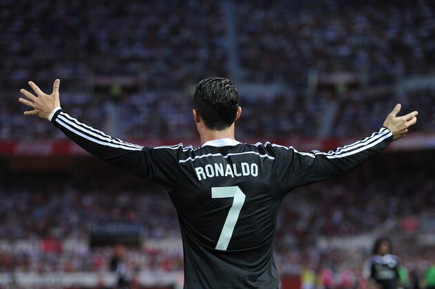 SEVILLE, SPAIN - MAY 02:  Cristiano Ronaldo of Real Madrid reacts during the La Liga match between Sevilla FC and Real Madrid CF at Estadio Ramon Sanchez Pizjuan on May 2, 2015 in Seville, Spain.  (Photo by Denis Doyle/Getty Images)