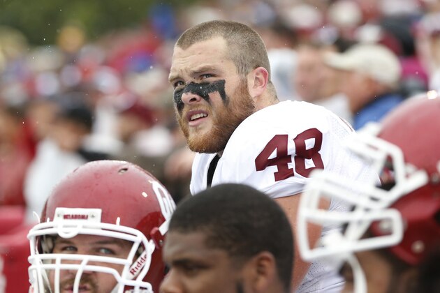Oklahoma fullback Aaron Ripkowski (48) is pictured during an NCAA football game against Tulsa in Tulsa, Okla., Saturday, Sept. 6, 2014. (AP Photo/Sue Ogrocki)