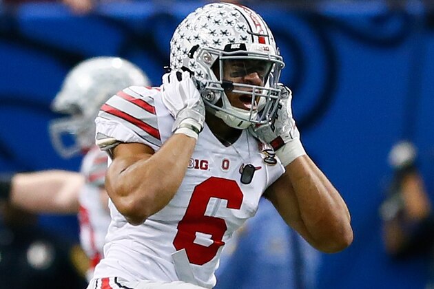 NEW ORLEANS, LA - JANUARY 01: Evan Spencer #6 of the Ohio State Buckeyes celebrates a 13 yard touchdown pass thrown to Michael Thomas #3 of the Ohio State Buckeyes late in the second quarter against the Alabama Crimson Tide during the All State Sugar Bowl at the Mercedes-Benz Superdome on January 1, 2015 in New Orleans, Louisiana. (Photo by Kevin C. Cox/Getty Images) NEW ORLEANS, LA - JANUARY 01: Evan Spencer #6 of the Ohio State Buckeyes celebrates a 13 yard touchdown pass thrown to Michael Thomas #3 of the Ohio State Buckeyes late in the second quarter against the Alabama Crimson Tide during the All State Sugar Bowl at the Mercedes-Benz Superdome on January 1, 2015 in New Orleans, Louisiana. (Photo by Kevin C. Cox/Getty Images)