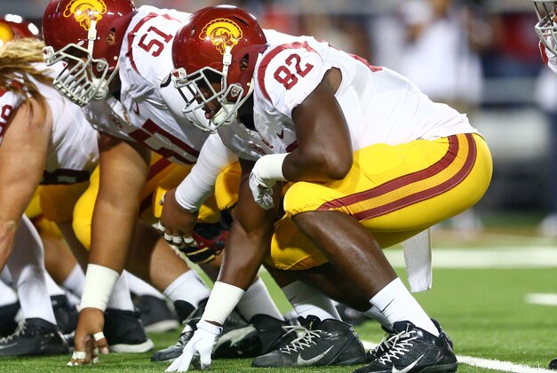Oct 11, 2014; Tucson, AZ, USA; Southern California Trojans tight end Randall Telfer (82) against the Arizona Wildcats at Arizona Stadium. Mandatory Credit: Mark J. Rebilas-USA TODAY Sports