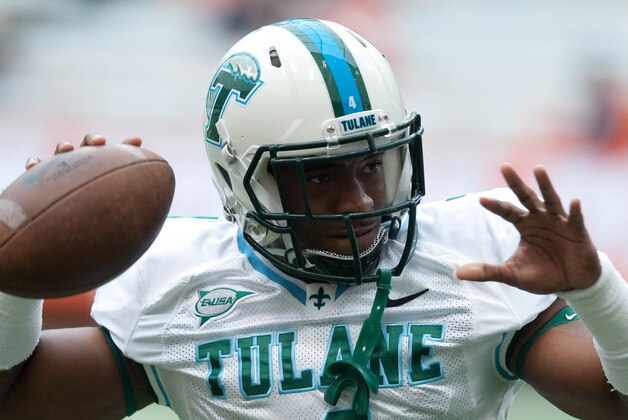 Sep 21, 2013; Syracuse, NY, USA; Tulane Green Wave cornerback Taurean Nixon (4) warms up prior to a game against the Syracuse Orange at the Carrier Dome. Mandatory Credit: Mark Konezny-USA TODAY Sports