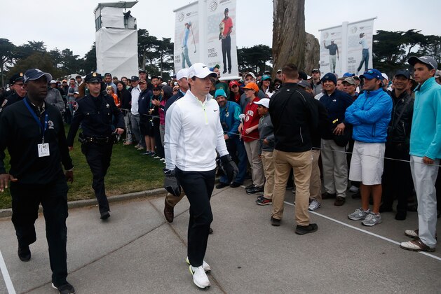 SAN FRANCISCO, CA - MAY 02:  Rory McIlroy of Northern Ireland walks to the first playoff hole during the quarter final match in the World Golf Championships Cadillac Match Play at TPC Harding Park on May 2, 2015 in San Francisco, California.  (Photo by Christian Petersen/Getty Images)