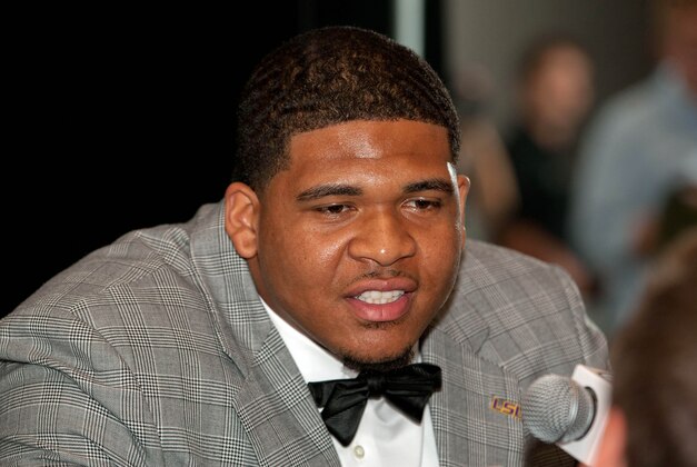 Jul 16, 2014; Hoover, AL, USA; LSU Tigers tackle La'el Collins talks to the media during the SEC Football Media Days at the Wynfrey Hotel. Mandatory Credit: Marvin Gentry-USA TODAY Sports