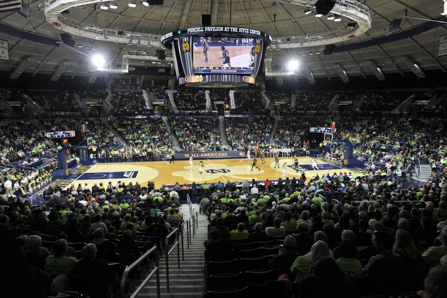 Notre Dame plays Georgia Tech at the Purcell Pavilion at the Joyce Center in an NCAA basketball game Thursday Jan. 22, 2015 in South Bend, Ind. (AP Photo/Joe Raymond)