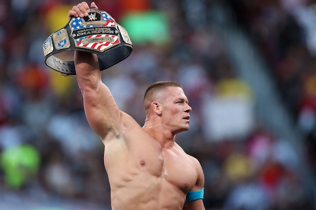 WWE superstar John Cena celebrates winning the US title at WrestleMania 31 on Sunday, March 29, 2015 at Levi’s Stadium in Santa Clara, CA. WrestleMania broke the Levi’s Stadium attendance record at 76,976 fans from all 50 states and 40 countries.  (Don Feria/AP Images for WWE)