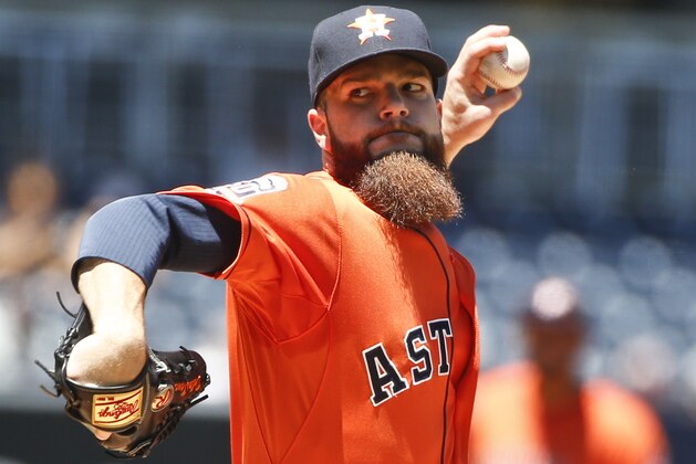 Houston Astros starting pitcher Dallas Keuchel works against the San Diego Padres in the first inning of a baseball game Wednesday April 29, 2015 in San Diego.   (AP Photo/Lenny Ignelzi)