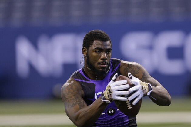Alabama defensive back Landon Collins runs a drill at the NFL football scouting combine in Indianapolis, Monday, Feb. 23, 2015. (AP Photo/David J. Phillip)