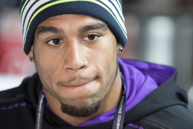 Feb 21, 2015; Indianapolis, IN, USA;  Texas State defensive back Craig Mager speaks to the media at the 2015 NFL Combine at Lucas Oil Stadium. Mandatory Credit: Trevor Ruszkowski-USA TODAY Sports