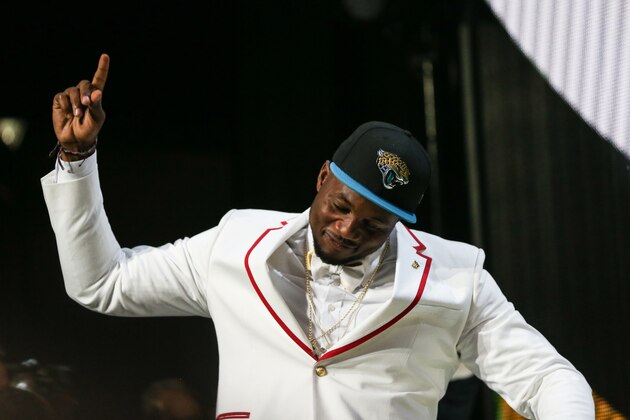 CHICAGO, IL - APRIL 30:  Dante Fowler Jr. of the Florida Gators walks on stage after being chosen #3 overall by the Jacksonville Jaguars during the first round of the 2015 NFL Draft at the Auditorium Theatre of Roosevelt University on April 30, 2015 in Chicago, Illinois.  (Photo by Jonathan Daniel/Getty Images)