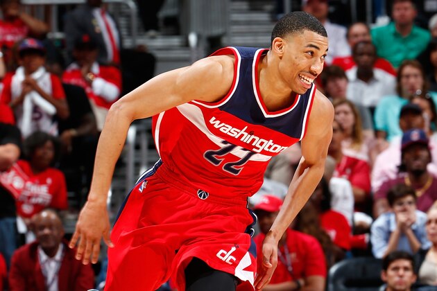 ATLANTA, GA - MAY 03:  Otto Porter Jr. #22 of the Washington Wizards reacts after a three-point basket against the Atlanta Hawks during Game One of the Eastern Conference Semifinals of the 2015 NBA Playoffs at Philips Arena on May 3, 2015 in Atlanta, Georgia.  NOTE TO USER: User expressly acknowledges and agrees that, by downloading and/or using this photograph, user is consenting to the terms and conditions of the Getty Images License Agreement.  (Photo by Kevin C. Cox/Getty Images)