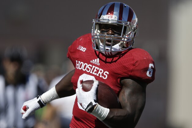 Indiana running back Tevin Coleman (6) runs during the first half of an NCAA college football game against Maryland Saturday, Sept. 27, 2014, in Bloomington, Ind. (AP Photo/Darron Cummings)