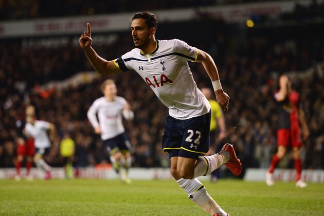 LONDON, ENGLAND - MARCH 04:  Nacer Chadli of Spurs celebrates as he score their first goal during the Barclays Premier League match between Tottenham Hotspur and Swansea City at White Hart Lane on March 4, 2015 in London, England.  (Photo by Jamie McDonald/Getty Images)