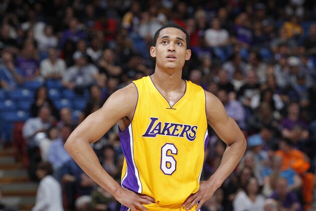 SACRAMENTO, CA - APRIL 13: Jordan Clarkson #6 of the Los Angeles Lakers looks on during the game against the Sacramento Kings on April 13, 2015 at Sleep Train Arena in Sacramento, California. NOTE TO USER: User expressly acknowledges and agrees that, by downloading and or using this photograph, User is consenting to the terms and conditions of the Getty Images Agreement. Mandatory Copyright Notice: Copyright 2015 NBAE (Photo by Rocky Widner/NBAE via Getty Images)