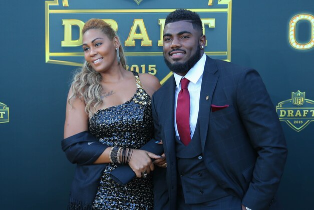 Apr 30, 2015; Chicago, IL, USA; Landon Collins (Alabama) and April Justin arrive on the gold carpet before the first round of the 2015 NFL Draft at the Auditorium Theatre of Roosevelt University. Mandatory Credit: Dennis Wierzbicki-USA TODAY Sports