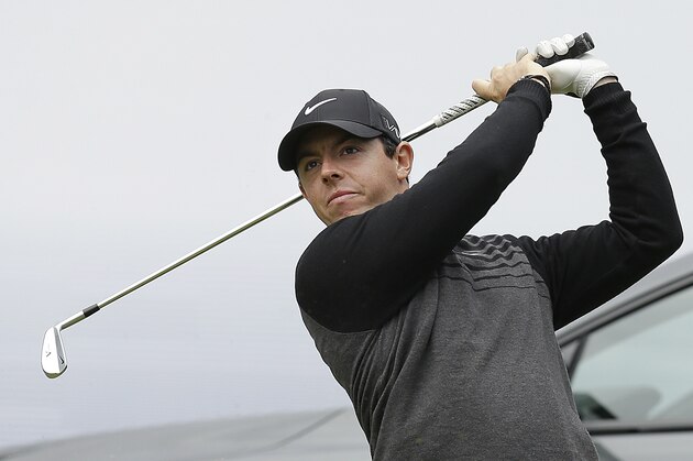 Rory McIlroy, of Northern Ireland, hits off the ninth tee during the Match Play Championship golf tournament at TCP Harding Park on Sunday, May 3, 2015, in San Francisco. McIlroy won the tournament. (AP Photo/Ben Margot)