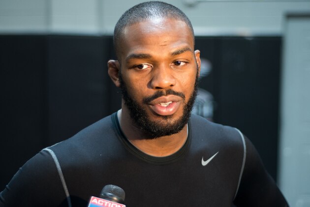 ALBUQUERQUE, NM - APRIL 08:  UFC light heavyweight champion Jon Jones  is interviewed during a Jon Jones / UFC  media event at Jackson’s Mixed Martial Arts & Fitness Academy on APRIL 8, 2013 in Albuquerque, New Mexico.  (Photo by Steve Snowden/Getty Images)