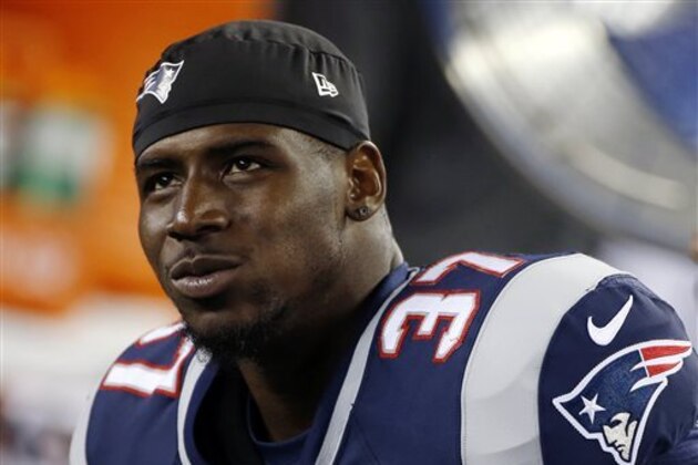 FILE - In this Aug. 29, 2013 file photo, New England Patriots cornerback Alfonzo Dennard sits on the bench during the third quarter of an NFL preseason football game against the New York Giants in Foxborough, Mass. Dennard has reported to a Lincoln, Neb.,  jail to begin his 60-day term for a 2012 assault on a police officer. Corrections officers with the Lancaster County Adult Detention Facility who spoke on condition of anonymity because of jail policy said Dennard reported to the Lincoln facility Saturday morning, March 1, 2014. (AP Photo/Elise Amendola, File)