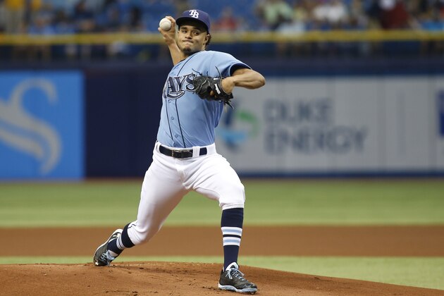 ST. PETERSBURG, FL - APRIL 26:  Chris Archer #22 of the Tampa Bay Rays pitches during the first inning of a game against the Toronto Blue Jays on April 26, 2015 at Tropicana Field in St. Petersburg, Florida.  (Photo by Brian Blanco/Getty Images)