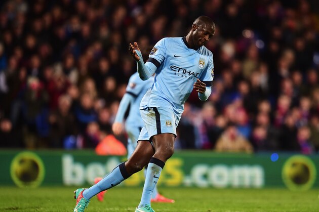 LONDON, ENGLAND - APRIL 06: Yaya Toure of Manchester City celebrates his goal during the Barclays Premier League match between Crystal Palace and Manchester City at Selhurst Park on April 6, 2015 in London, England.  (Photo by Jamie McDonald/Getty Images)