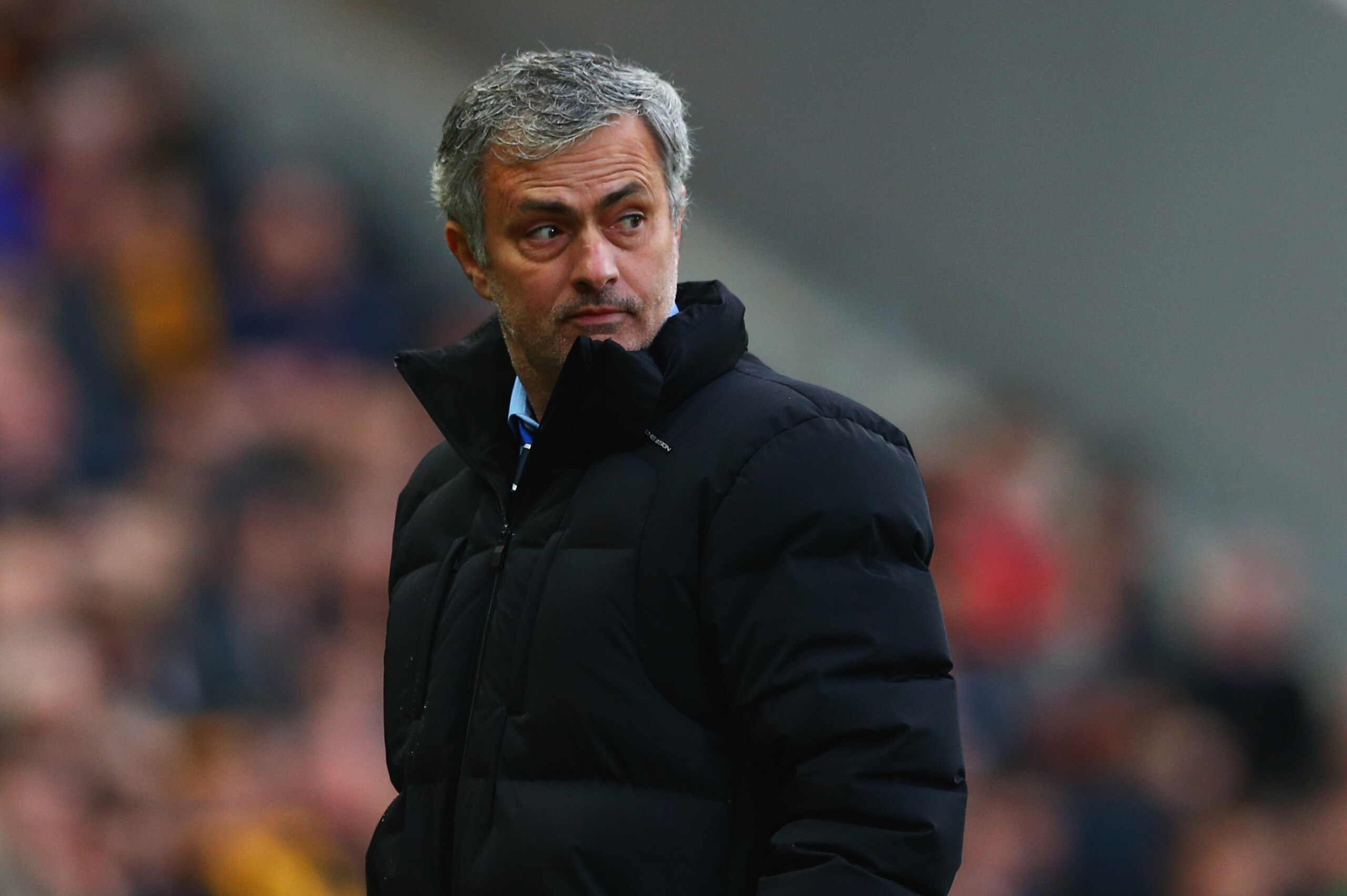 HULL, ENGLAND - MARCH 22:  Jose Mourinho manager of Chelsea looks thoughtful during the Barclays Premier League match between Hull City and Chelsea at KC Stadium on March 22, 2015 in Hull, England.  (Photo by Matthew Lewis/Getty Images)