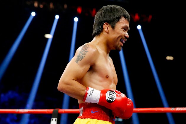 LAS VEGAS, NV - MAY 02:  Manny Pacquiao in the ring during his welterweight unification championship bout on May 2, 2015 at MGM Grand Garden Arena in Las Vegas, Nevada.  (Photo by Al Bello/Getty Images)