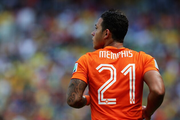 FORTALEZA, BRAZIL - JUNE 29:  Memphis Depay of the Netherlands looks on during the 2014 FIFA World Cup Brazil Round of 16 match between Netherlands and Mexico at Castelao on June 29, 2014 in Fortaleza, Brazil.  (Photo by Dean Mouhtaropoulos/Getty Images)