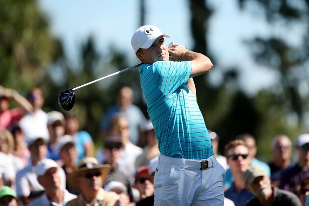 PONTE VEDRA BEACH, FL - MAY 07:  Jordan Spieth plays his shot from the 16th tee during round one of THE PLAYERS Championship at the TPC Sawgrass Stadium course on May 7, 2015 in Ponte Vedra Beach, Florida.  (Photo by Mike Ehrmann/Getty Images)