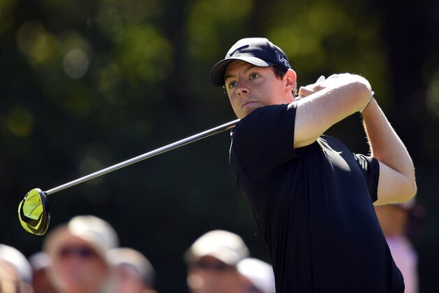 May 7, 2015; Ponte Vedra Beach, FL, USA; Rory McIlroy hits his tee shot on the 15th hole during the first round of The Players Championship golf tournament at TPC Sawgrass - Stadium Course. Mandatory Credit: John David Mercer-USA TODAY Sports