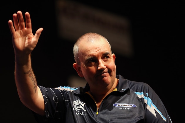 INVERCARGILL, NEW ZEALAND - JANUARY 12:  Phil Taylor of England at the Darts King Australasia tournament on January 12, 2015 at ILT Stadium Southland in Invercargill, New Zealand. (Photo by Dianne Manson/Getty Images)