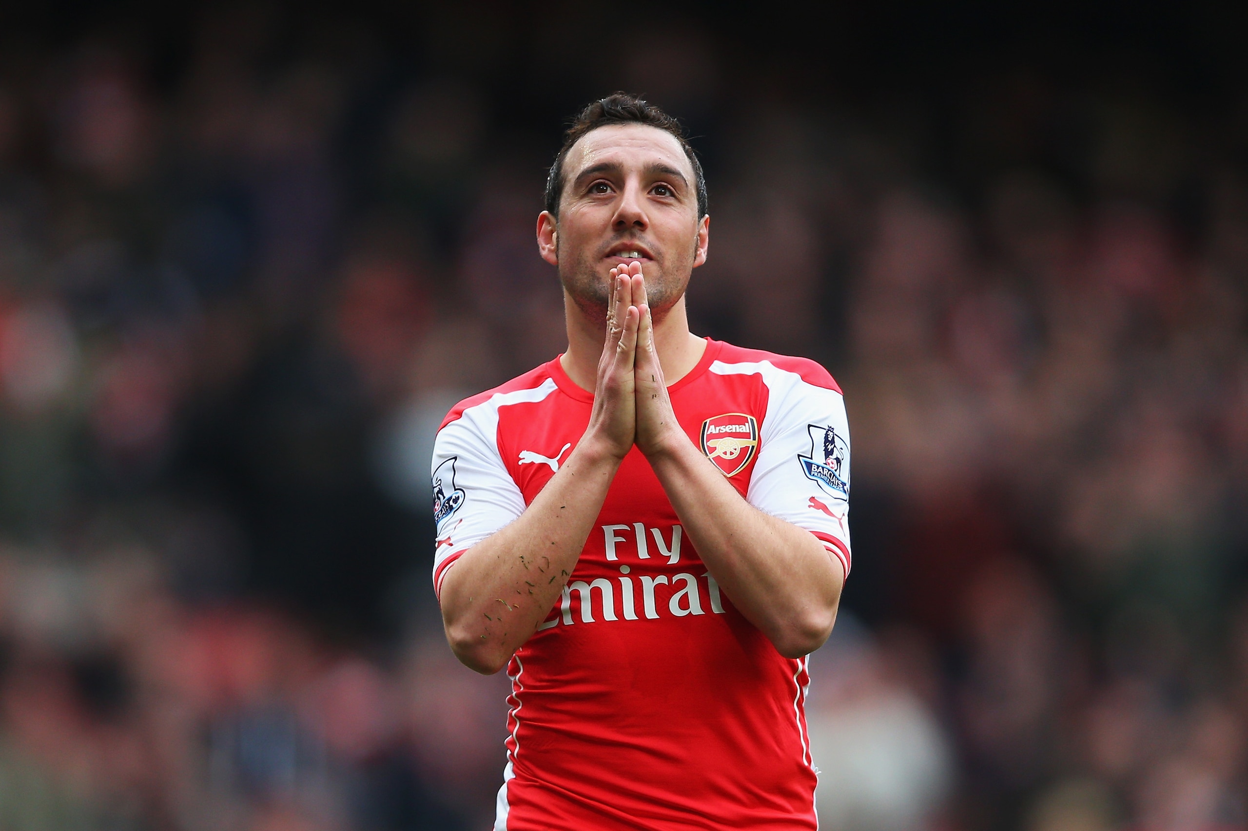 LONDON, ENGLAND - APRIL 04:  Santi Cazorla of Arsenal reacts during the Barclays Premier League match between Arsenal and Liverpool at Emirates Stadium on April 4, 2015 in London, England.  (Photo by Paul Gilham/Getty Images)