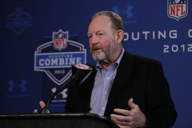 Buffalo Bills head coach Chan Gailey speaks during a news conference at the NFL football scouting combine in Indianapolis, Thursday, Feb. 23, 2012. (AP Photo/Michael Conroy)