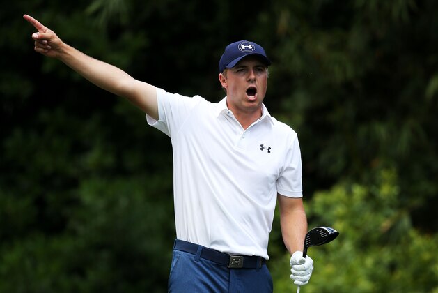 PONTE VEDRA BEACH, FL - MAY 08:  Jordan Spieth plays his shot from the 11th tee during round two of THE PLAYERS Championship at the TPC Sawgrass Stadium course on May 8, 2015 in Ponte Vedra Beach, Florida.  (Photo by Mike Ehrmann/Getty Images)