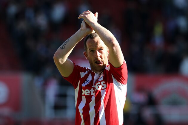 STOKE ON TRENT, ENGLAND - APRIL 18:  Charlie Adam of Stoke City salutes the fans at the end of the Barclays Premier League match between Stoke City and Southampton at the Britannia Stadium on April 18, 2015 in Stoke on Trent, England.  (Photo by Jan Kruger/Getty Images)