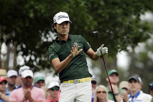 Kevin Na watches his ball after teeing off from the fourth hole during the fourth round of the Masters golf tournament Sunday, April 12, 2015, in Augusta, Ga. (AP Photo/Chris Carlson)
