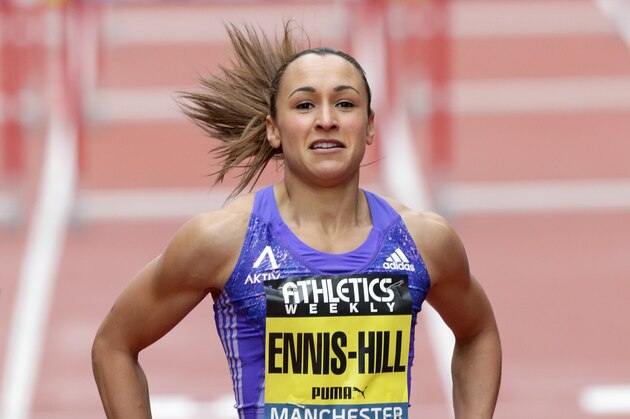 MANCHESTER, ENGLAND - MAY 9:  Jessica Ennis-Hill of Great Britain competes in the Women's 100 metres hurdles during the Great City Games on May 9, 2015 in Manchester, England. (Photo by Clint Hughes/Getty Images)