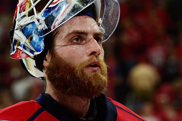 WASHINGTON, DC - MAY 06:  Braden Holtby #70 of the Washington Capitals skates off the ice after the Capitals defeated the New York Rangers 2-1 in Game Four of the Eastern Conference Semifinals during the 2015 NHL Stanley Cup Playoffs at Verizon Center on May 6, 2015 in Washington, DC.  (Photo by Patrick McDermott/NHLI via Getty Images)